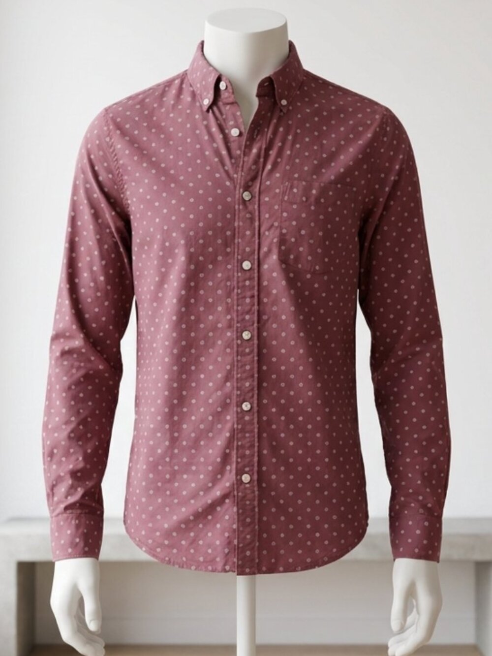 Abercrombie & Fitch Stretch Button Down Shirt Men's Medium Burgundy Geometric Pr